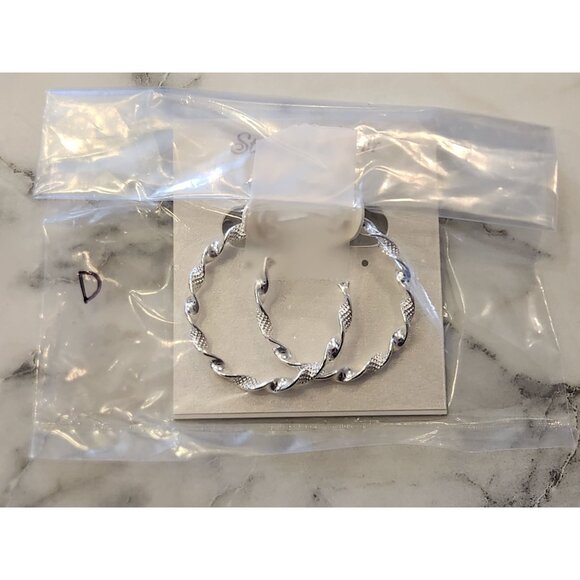 Sterling Silver Twisted Hoop Earrings - Picture 2 of 6